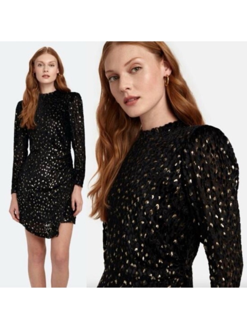 ALC Jane Mini Dress Black Gold Mock Neck Ruched Velvet Lined Womens US 2 NEW